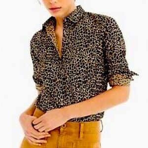 J Crew leopard print button up blouse. Left front pocket. Size S.